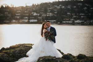 married couple portraits with sunset golden hour