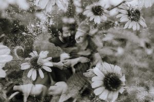 double exposure with pregnant woman and flowers